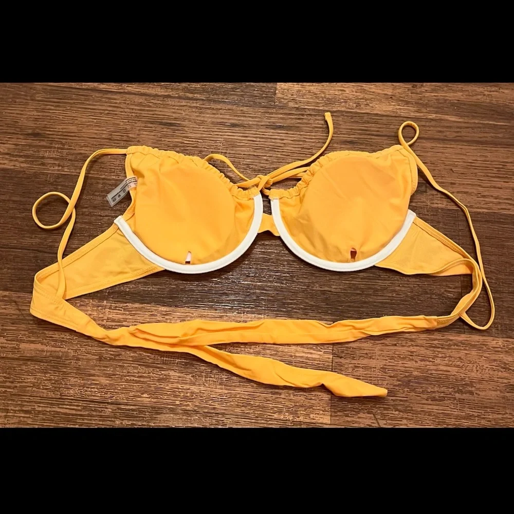 Yellow 2Pc Bikini Set Underwire Padded Top Back Cheeky Bathing Suit Sz L 8/10
